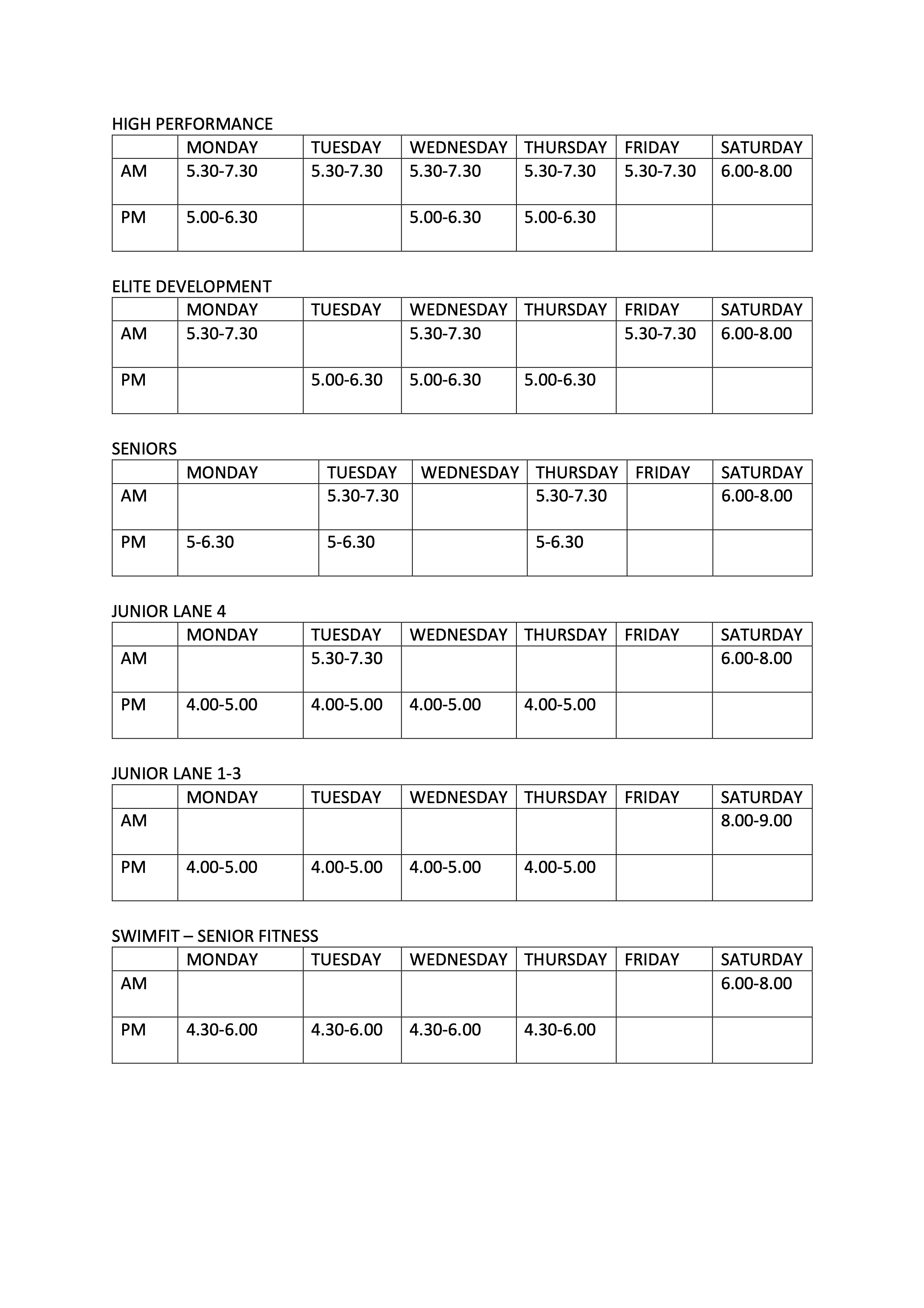 THAC Training Schedule